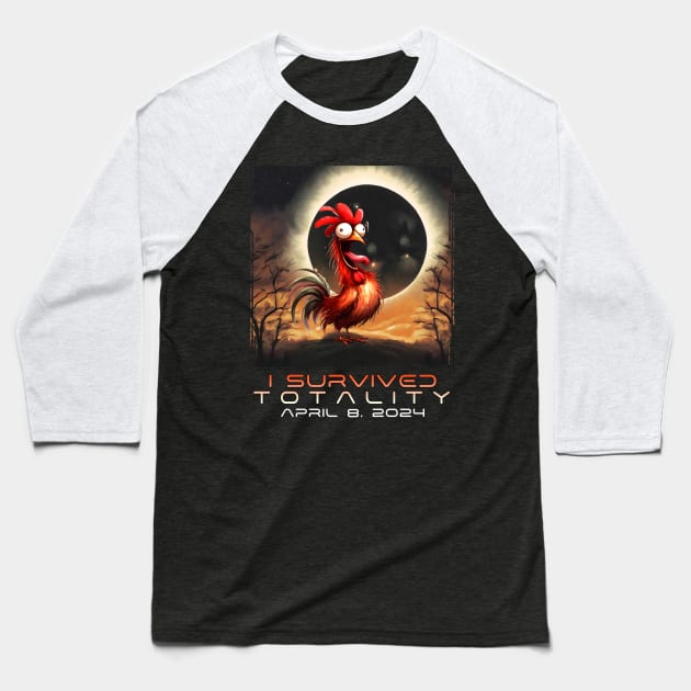 Funny Chicken I Survived the Solar Eclipse 2024 Baseball T-Shirt by Dibble Dabble Designs